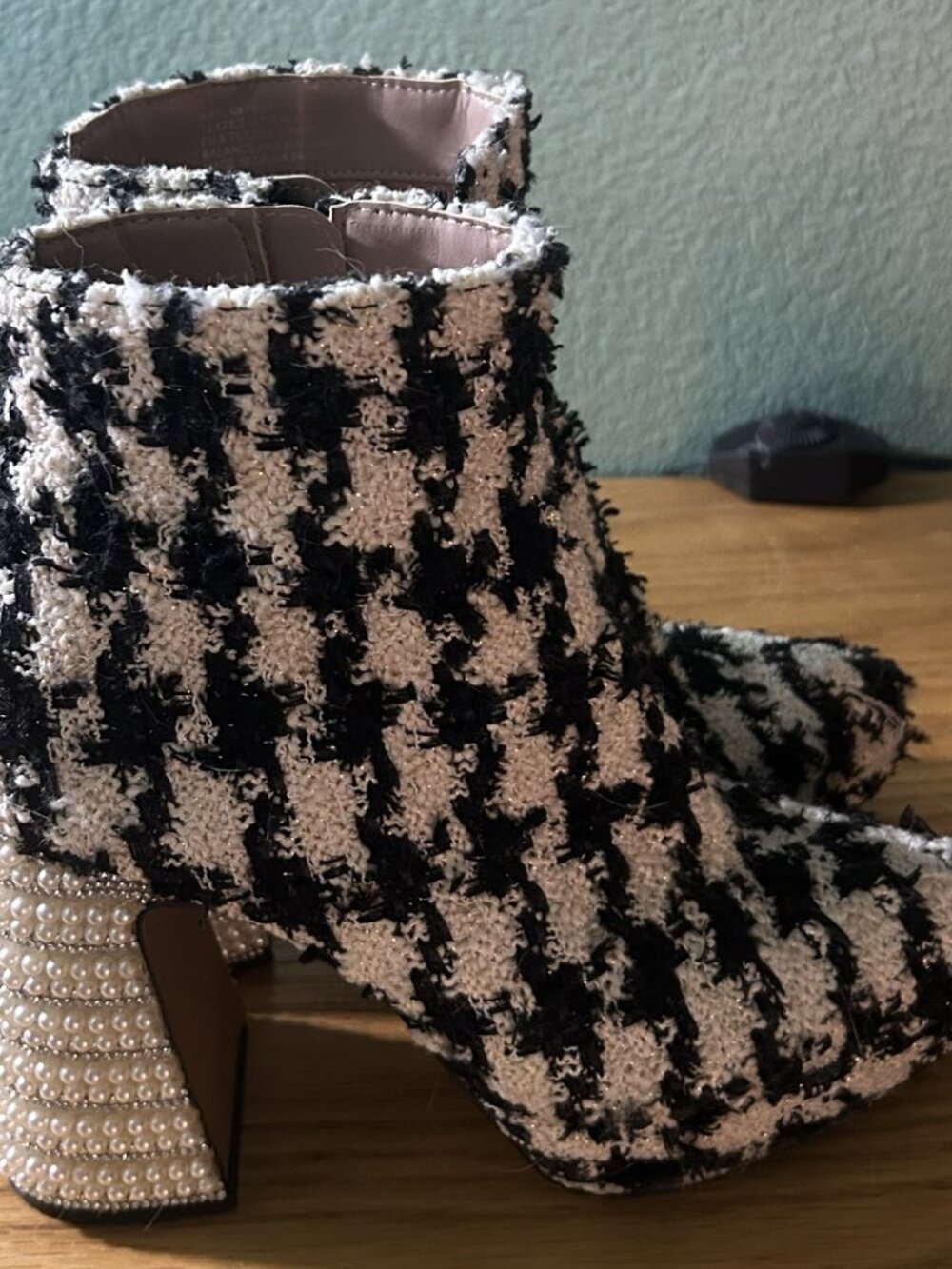 Betsey Johnson Raylan houndstooth & pearl zip boots - Picture 3 of 7